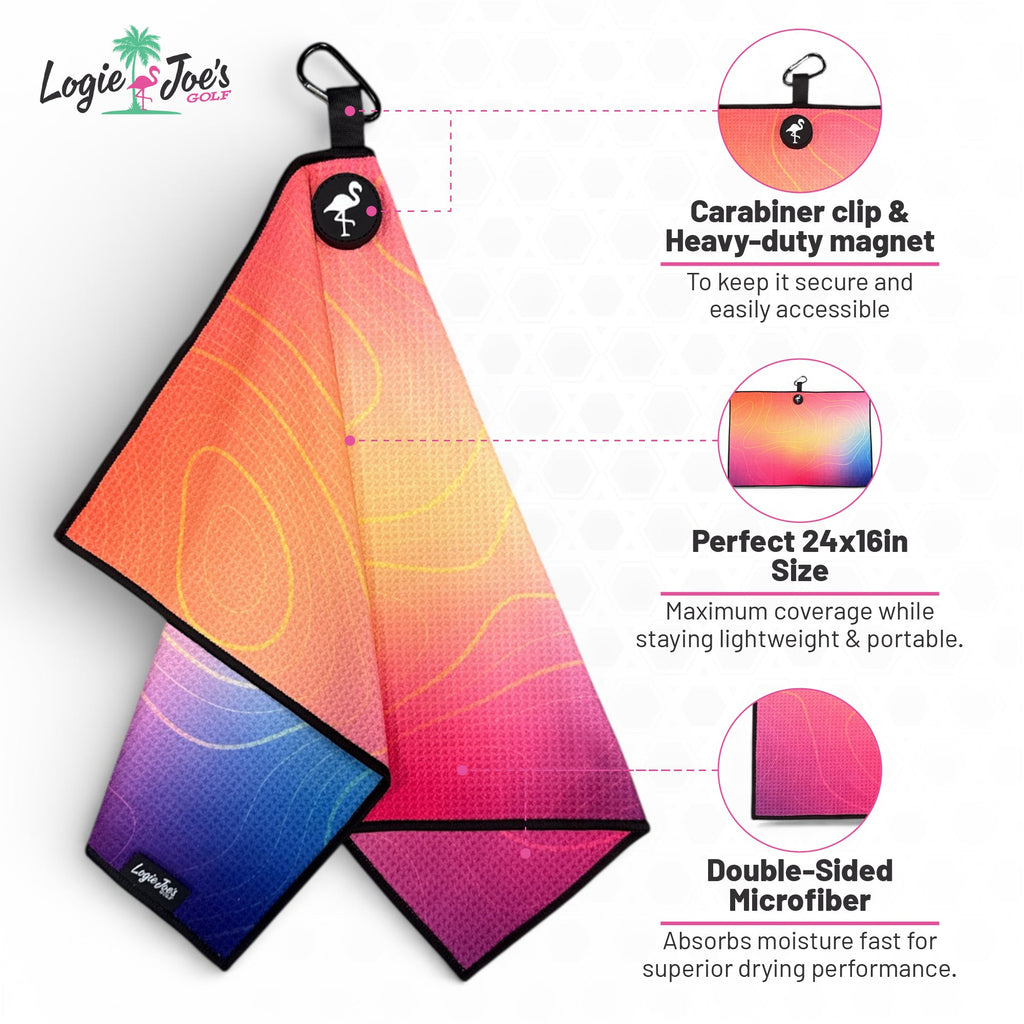 Nostalgic 90s VHS Golf Towel | Premium Double-Sided Microfiber | Heavy-Duty Magnetic Towel with Carabiner Clip | 24 x 16 in